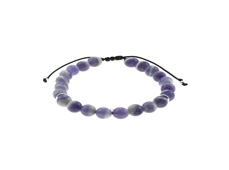 PULSERA BALIQ PLATA 3 AROS Y BOLITAS AMATISTA - 1