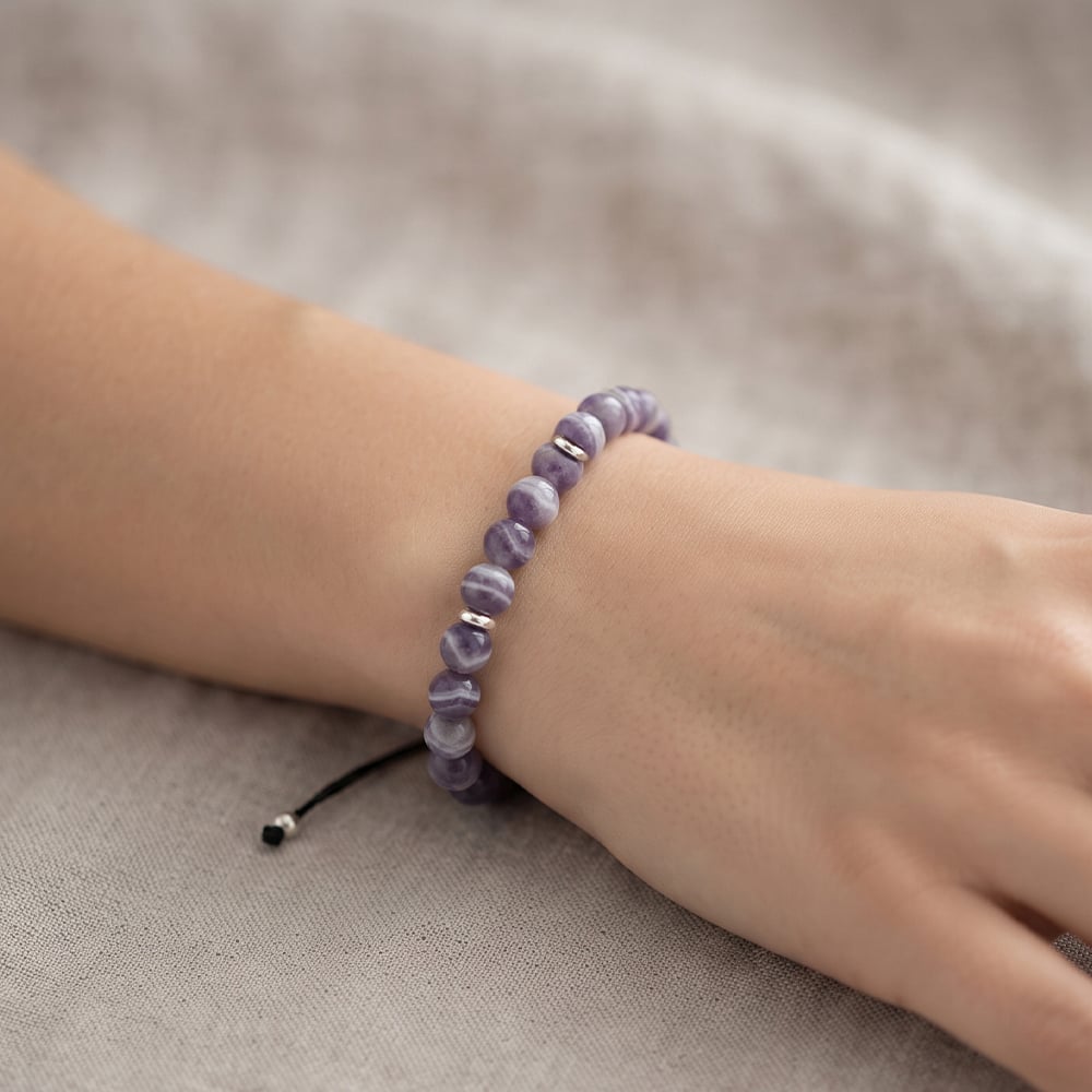 PULSERA BALIQ PLATA 3 AROS Y BOLITAS AMATISTA - 2