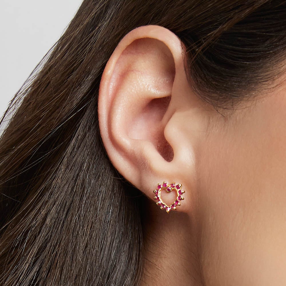 ARETES RUBÍ CORAZÓN ORO 18K - 2