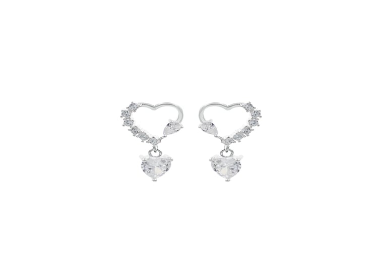 ARETES BALIQ CORAZÓN GOTA WHITE PLATA 925 - 1