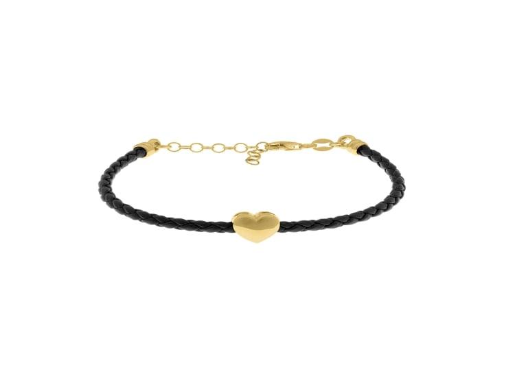 PULSERA CUERO NEGRO CORAZÓN GOLDENSILVER - 1