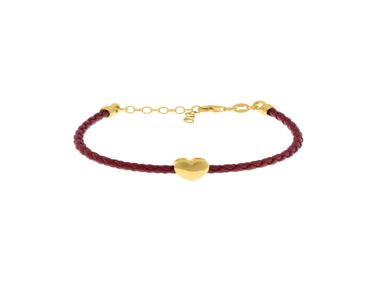PULSERA CUERO TRENZADO ROJO CORAZÓN GOLDENSILVER - 1