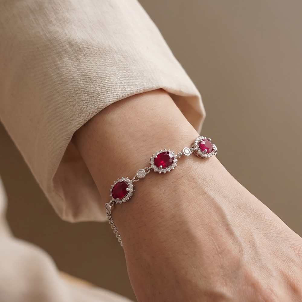 PULSERA TRES RUBÍ PLATA 925 - 2