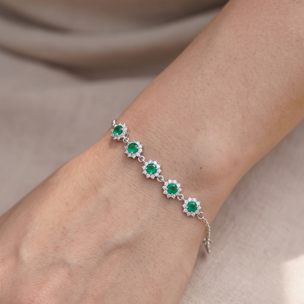 PULSERA ESMERALDA ROSETA PLATA 925 - 2