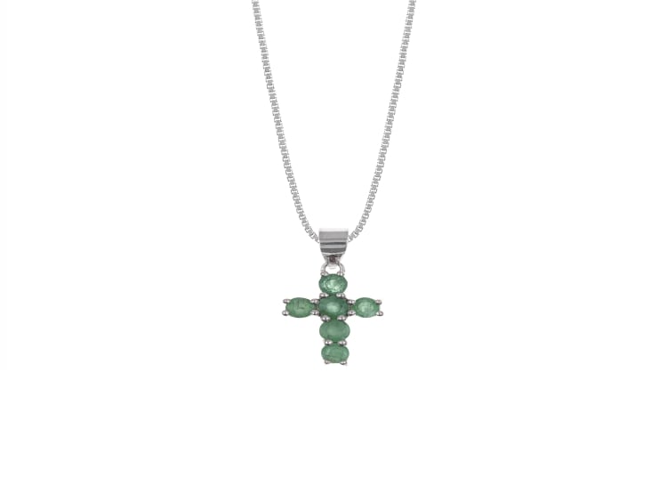 COLLAR CRUZ ESMERALDA PLATA 925 - 1