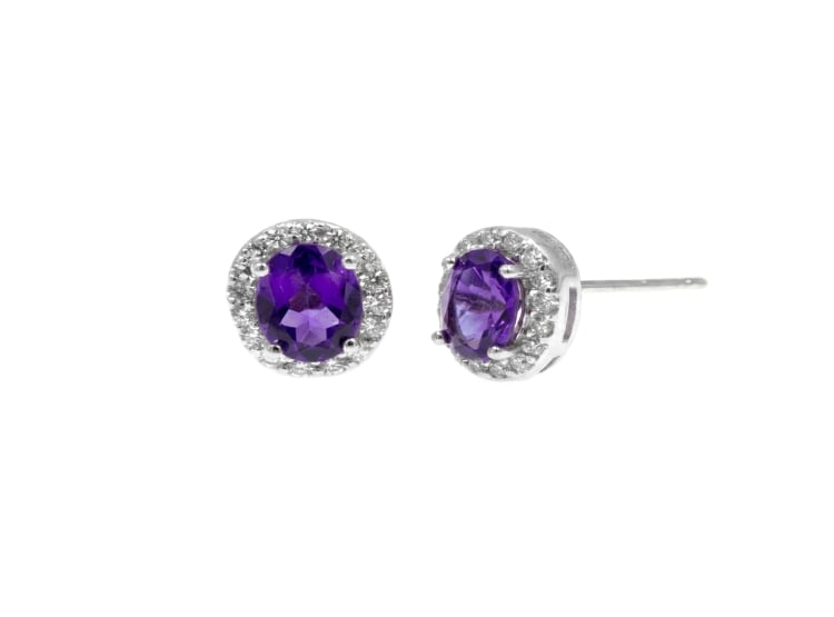ARETES OVAL AMATISTA PLATA 925 - 1