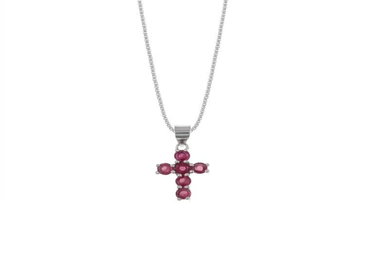 COLLAR CRUZ RUBÍ PLATA 925 - 1