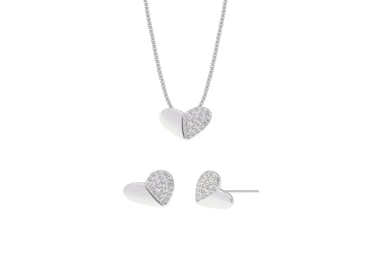 SET DE COLLAR Y ARETES CORAZÓN PLATA 925 - 1