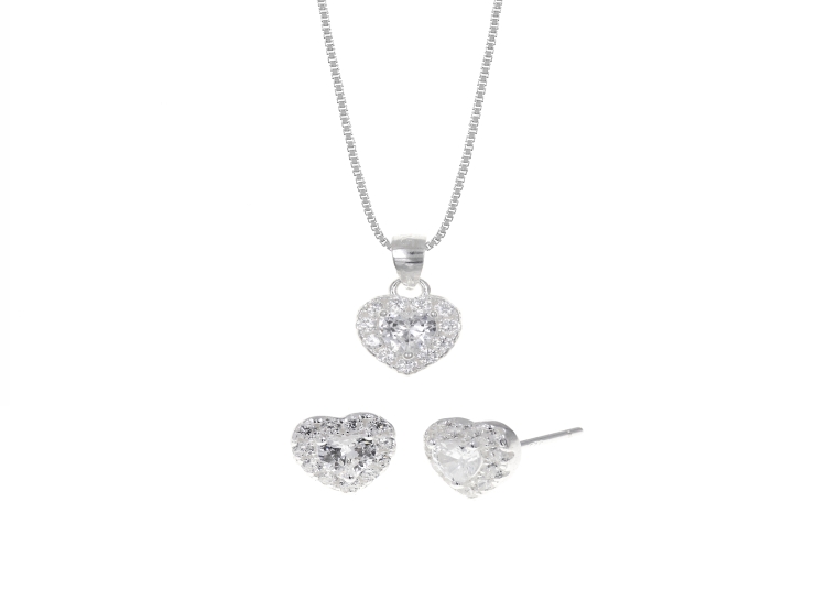 SET DE COLLAR Y ARETES CORAZÓN ROSETA PLATA 925 - 1