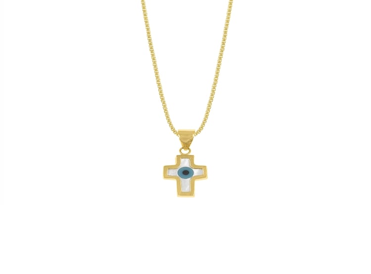 COLLAR MADRE PERLA CRUZ ORO 18K - 1