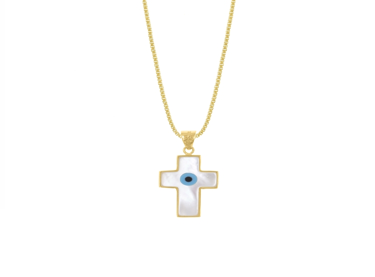 COLLAR MADRE PERLA OJO TURCO ORO 18K - 1
