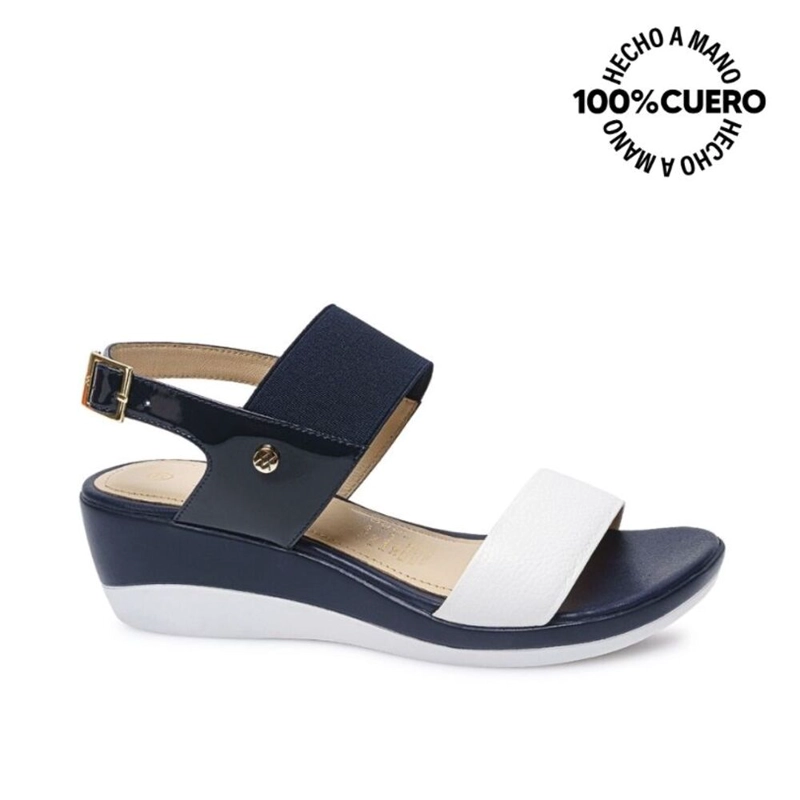 SANDALIA STRAP CASUAL ALE-2117 AZUL/BLANCO VIALE CUERO - 1