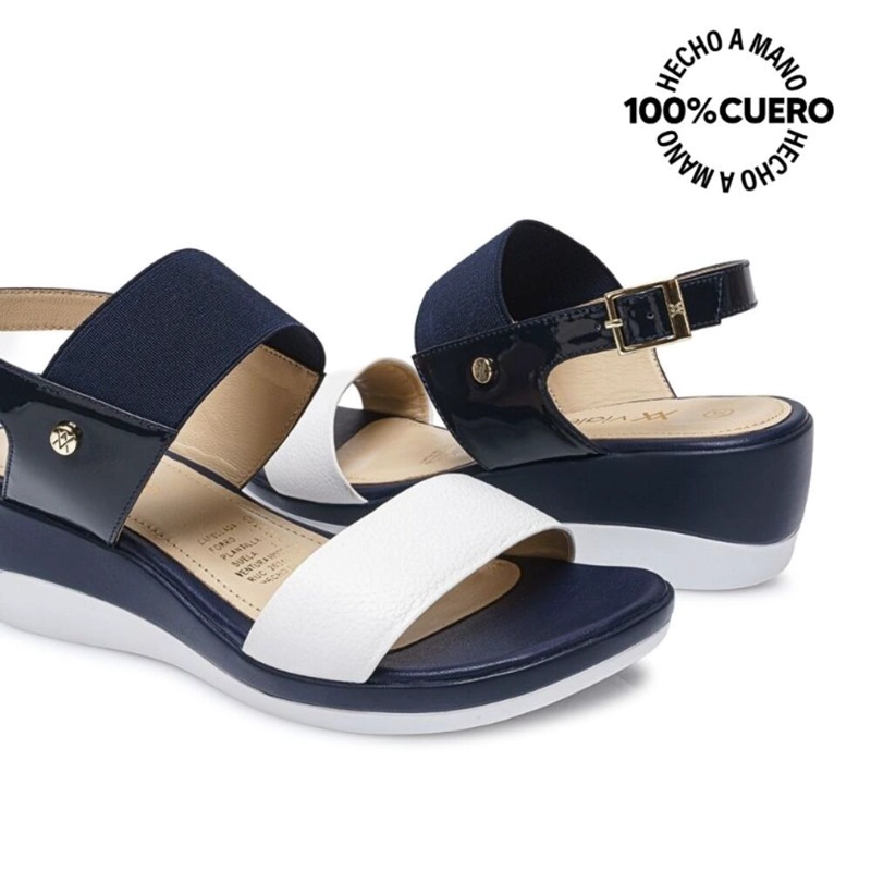 SANDALIA STRAP CASUAL ALE-2117 AZUL/BLANCO VIALE CUERO - 2