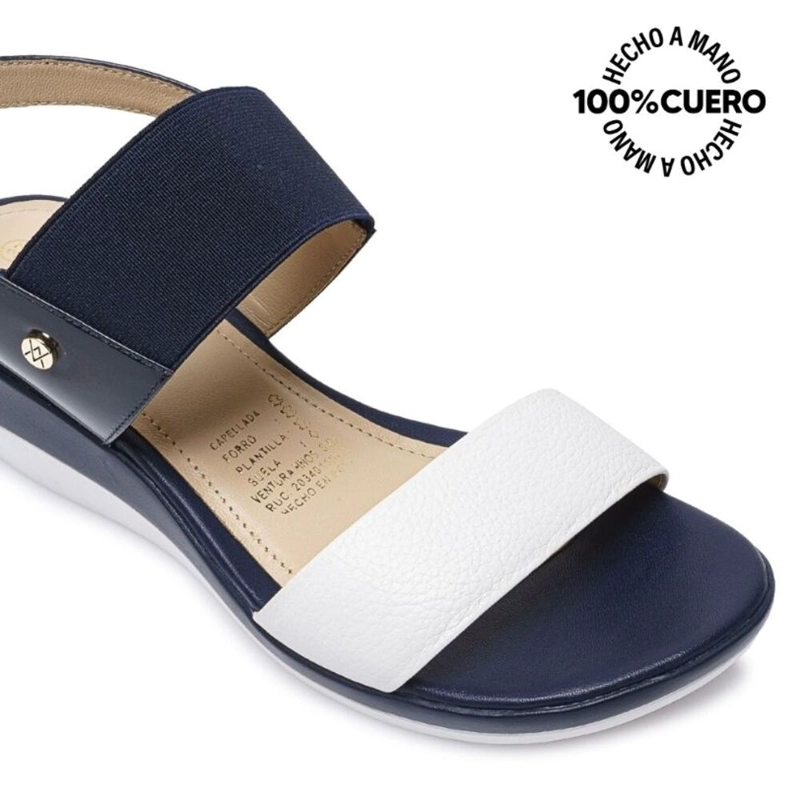 SANDALIA STRAP CASUAL ALE-2117 AZUL/BLANCO VIALE CUERO - 3