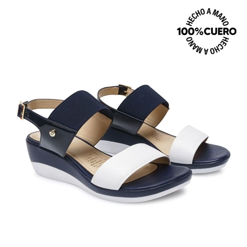 SANDALIA STRAP CASUAL ALE-2117 AZUL/BLANCO VIALE CUERO - 4
