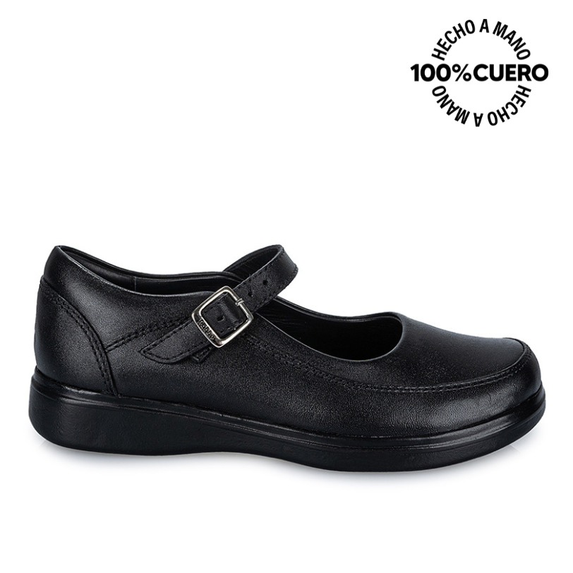 ZAPATOS ESCOLARES NIÑA VIALE CUERO NEGRO MANA-057 BALLERINA CASUAL RABBIT - 1