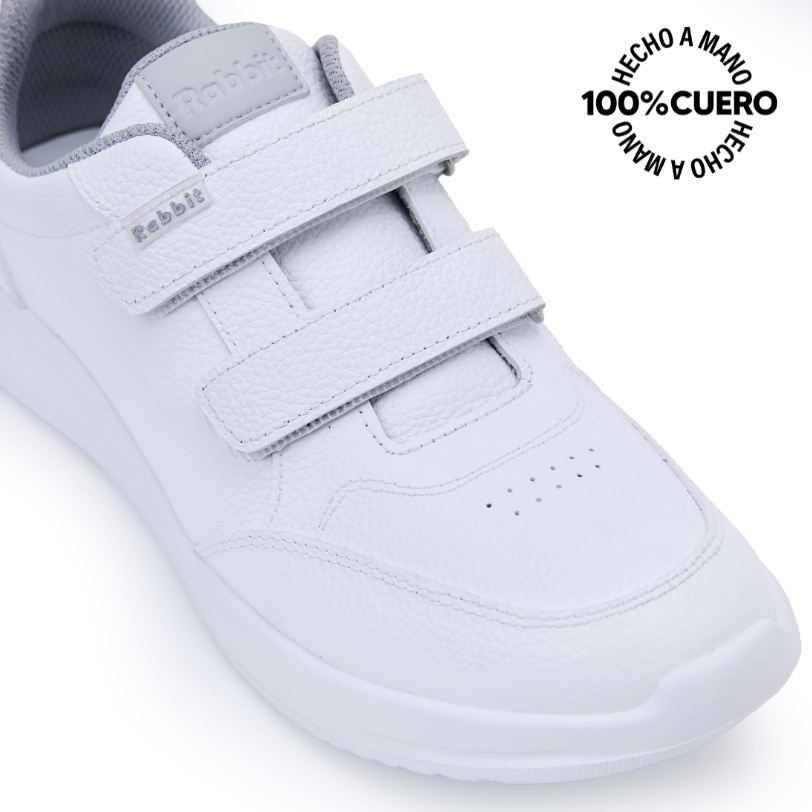 ZAPATILLAS ESCOLARES UNISEX VIALE CUERO BLANCO ALEX-056 CASUAL RABBIT - 3