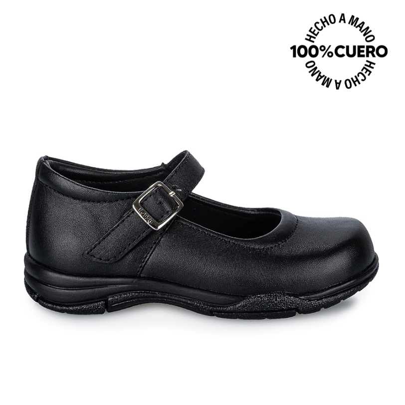 ZAPATOS ESCOLARES NIÑA RABBIT CUERO NEGRO ANGELA-009 REINA CASUAL - 1