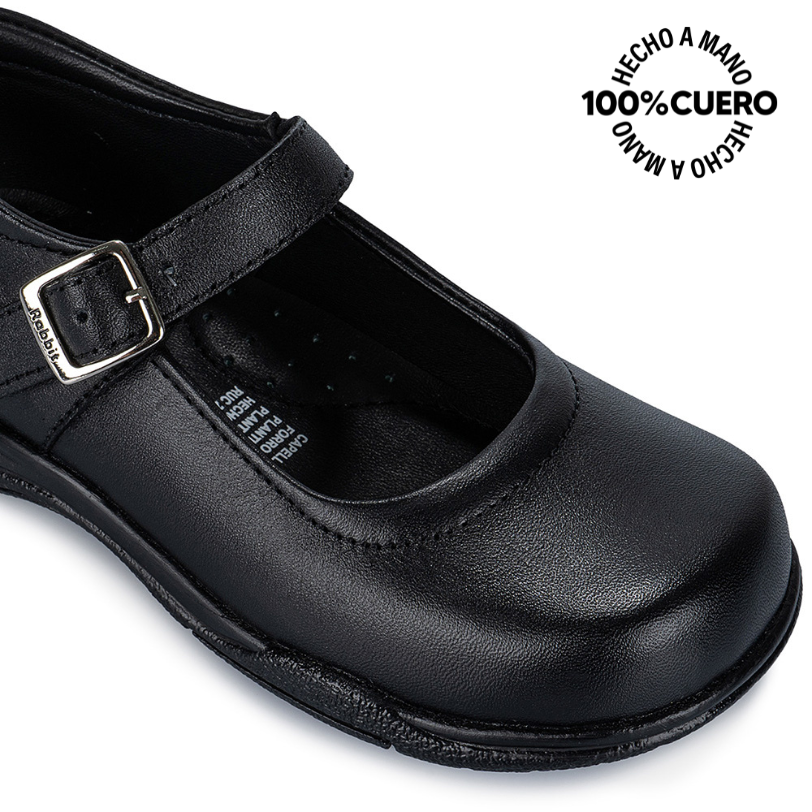 ZAPATOS ESCOLARES NIÑA RABBIT CUERO NEGRO ANGELA-009 REINA CASUAL - 3