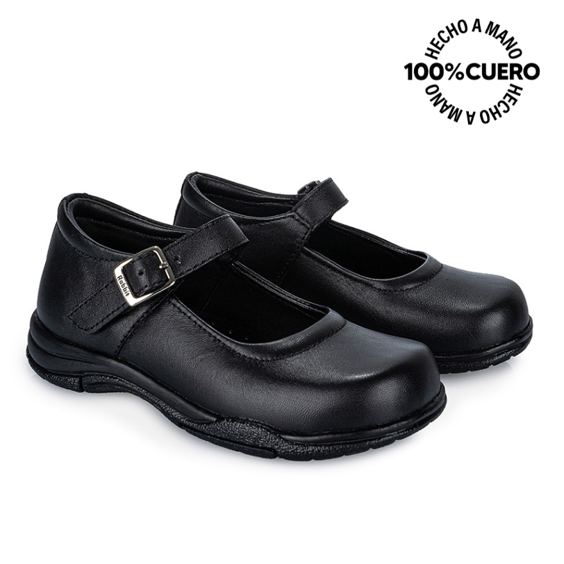 ZAPATOS ESCOLARES NIÑA RABBIT CUERO NEGRO ANGELA-009 REINA CASUAL - 4