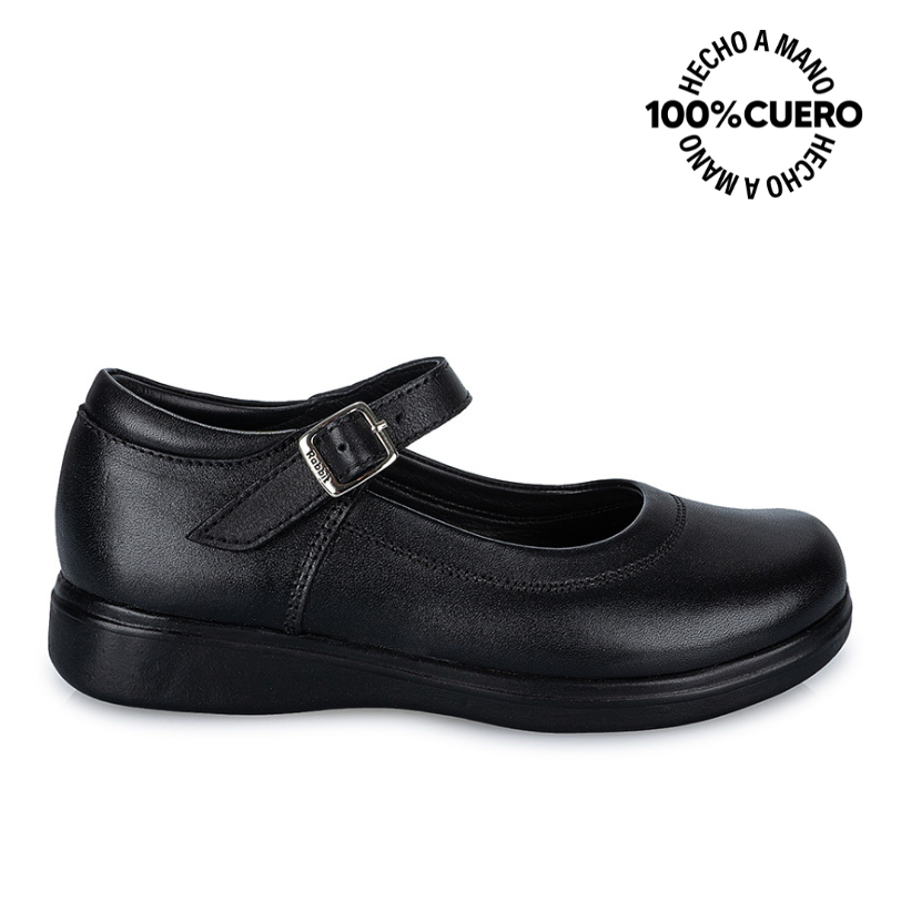 ZAPATOS ESCOLARES NIÑA VIALE CUERO NEGRO MANA-055 BALLERINA CASUAL RABBIT - 1