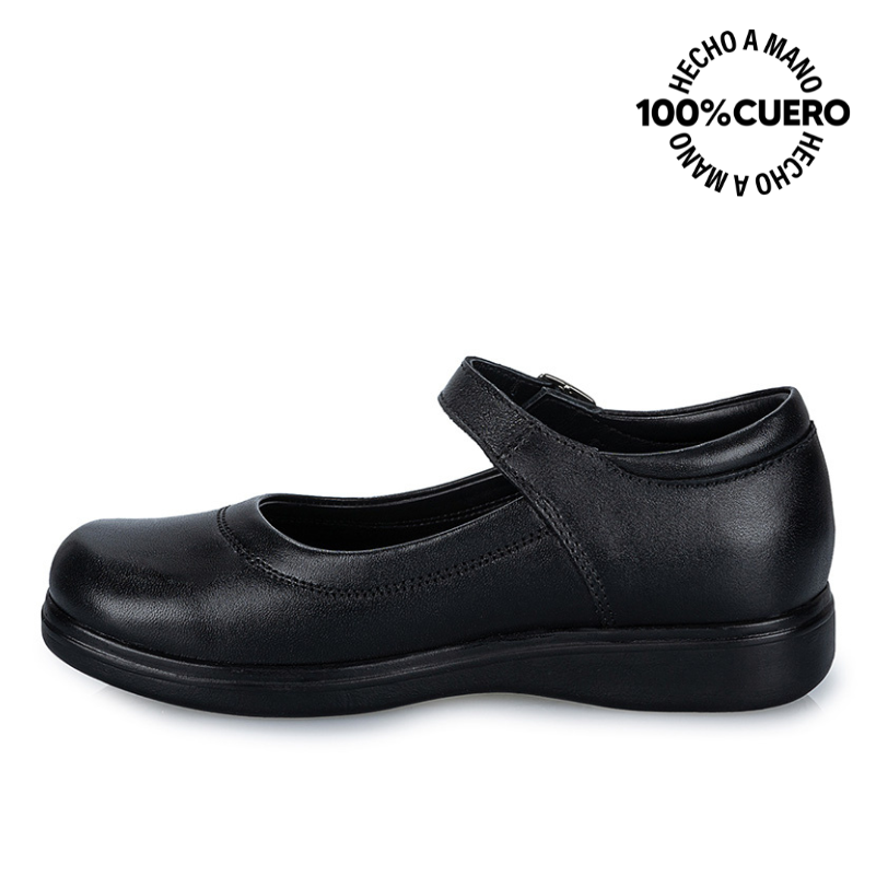 ZAPATOS ESCOLARES NIÑA VIALE CUERO NEGRO MANA-055 BALLERINA CASUAL RABBIT - 2
