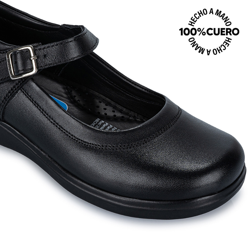 ZAPATOS ESCOLARES NIÑA VIALE CUERO NEGRO MANA-055 BALLERINA CASUAL RABBIT - 3
