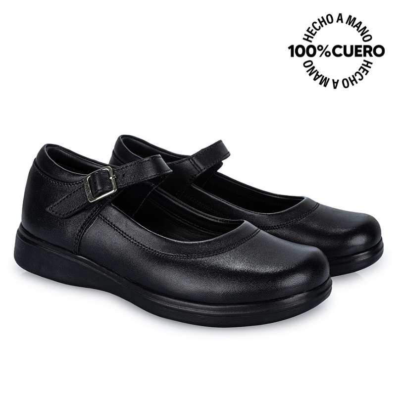 ZAPATOS ESCOLARES NIÑA VIALE CUERO NEGRO MANA-055 BALLERINA CASUAL RABBIT - 4