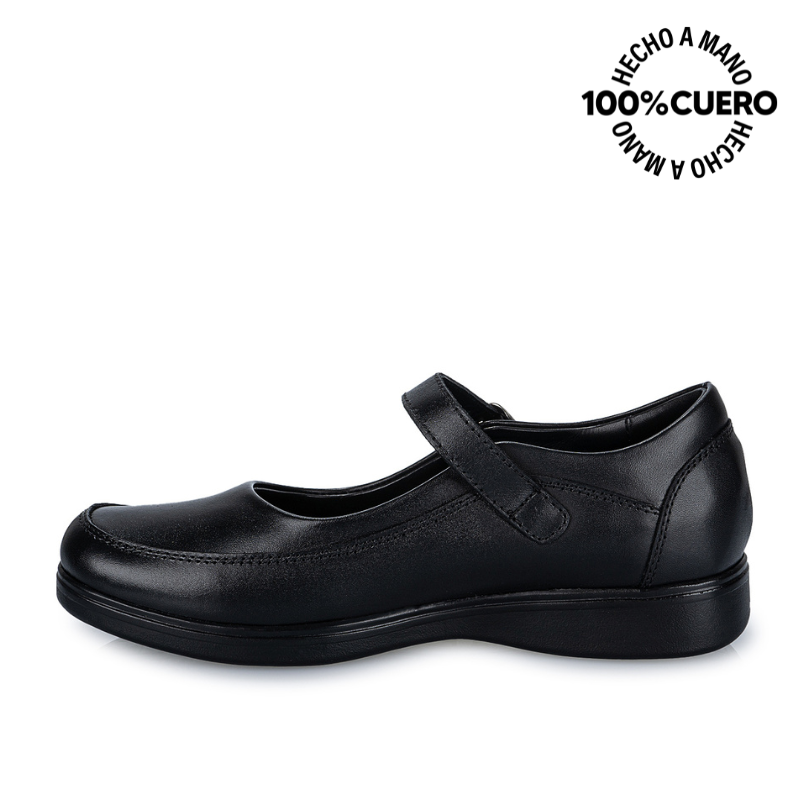 ZAPATOS ESCOLARES NIÑA VIALE CUERO NEGRO MANA-058 BALLERINA CASUAL RABBIT - 2