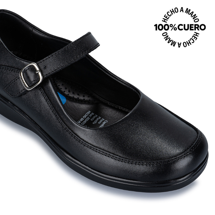 ZAPATOS ESCOLARES NIÑA VIALE CUERO NEGRO MANA-058 BALLERINA CASUAL RABBIT - 3