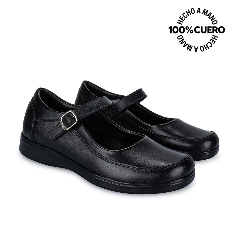 ZAPATOS ESCOLARES NIÑA VIALE CUERO NEGRO MANA-058 BALLERINA CASUAL RABBIT - 4