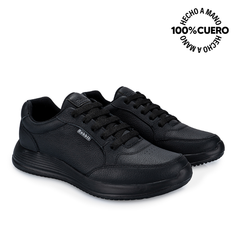 ZAPATILLA ESCOLAR CASUAL ALEX-053 T NEGRO RABBIT CUERO - 4