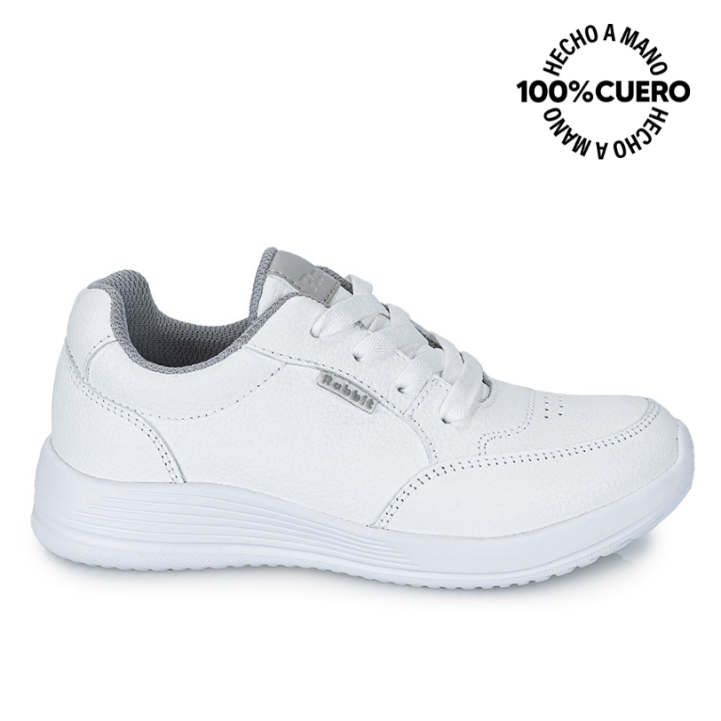 ZAPATILLAS ESCOLARES UNISEX RABBIT CUERO BLANCO ALEX-053 K CASUAL - 1