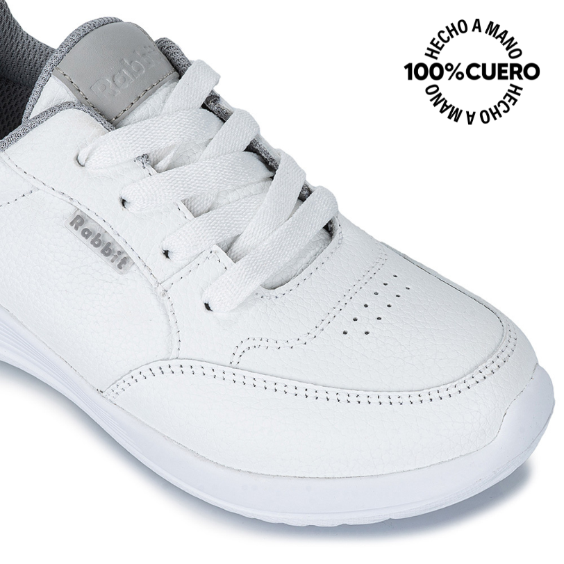 ZAPATILLAS ESCOLARES UNISEX RABBIT CUERO BLANCO ALEX-053 K CASUAL - 3