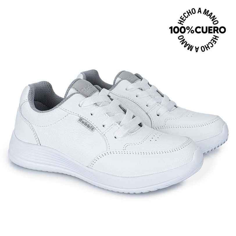 ZAPATILLAS ESCOLARES UNISEX RABBIT CUERO BLANCO ALEX-053 K CASUAL - 4
