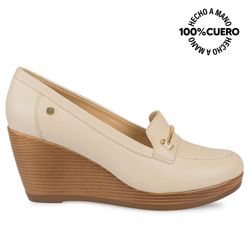 MOCASINES MUJER VIALE CUERO VAINILLA LINDA-2420 CASUAL - 1
