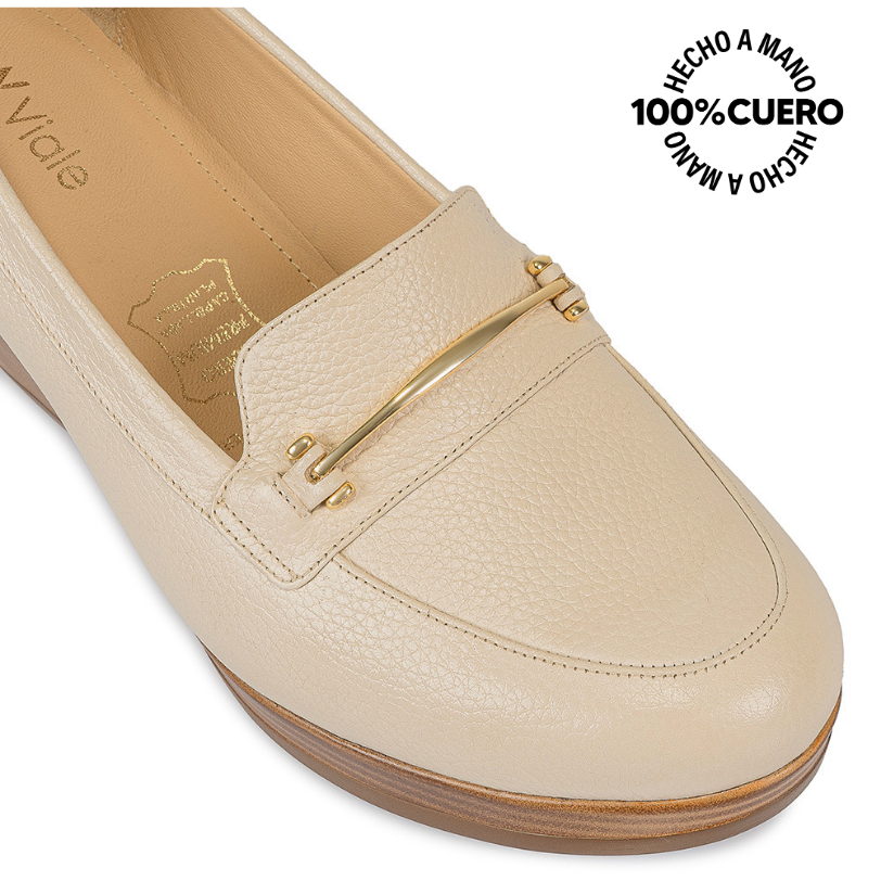 MOCASINES MUJER VIALE CUERO VAINILLA LINDA-2420 CASUAL - 3