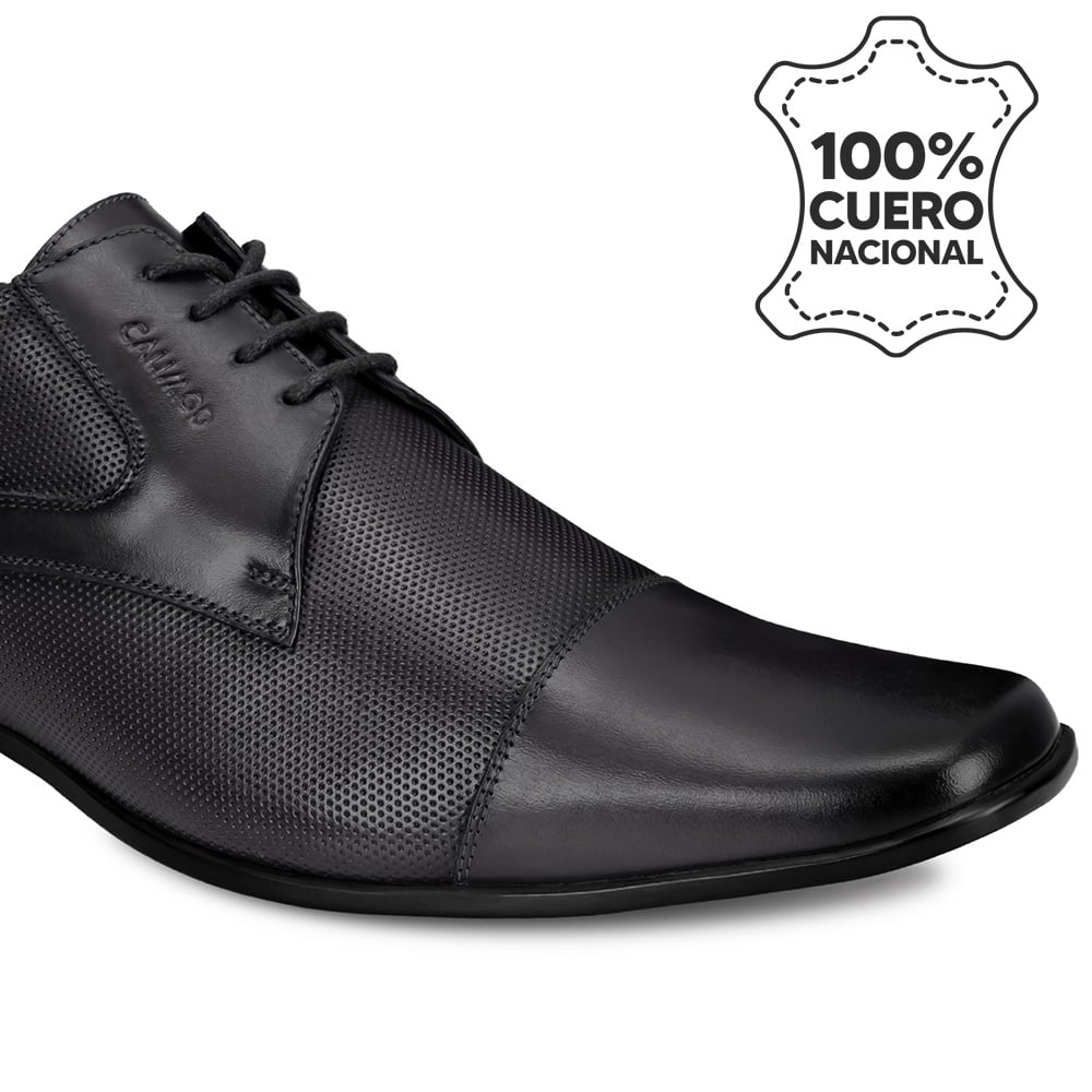ZAPATOS DE VESTIR HOMBRE CALIMOD CUERO NEGRO VEM-002 DERBY - 3