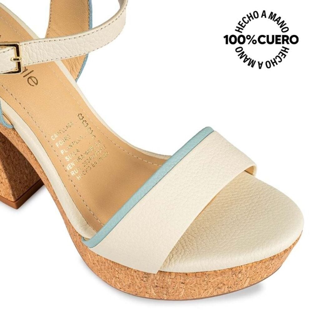 SANDALIAS MUJER VIALE CUERO HUESO SOFI-2501 D'ORSAY CASUAL - 3