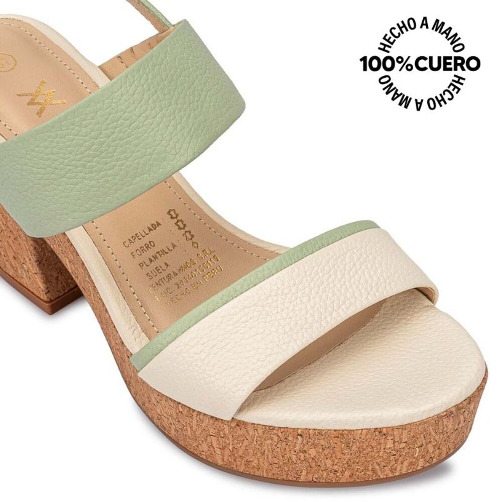 SANDALIAS MUJER VIALE CUERO VERDE STRAP CASUAL ALE-2506 MENTA/HUESO - 3