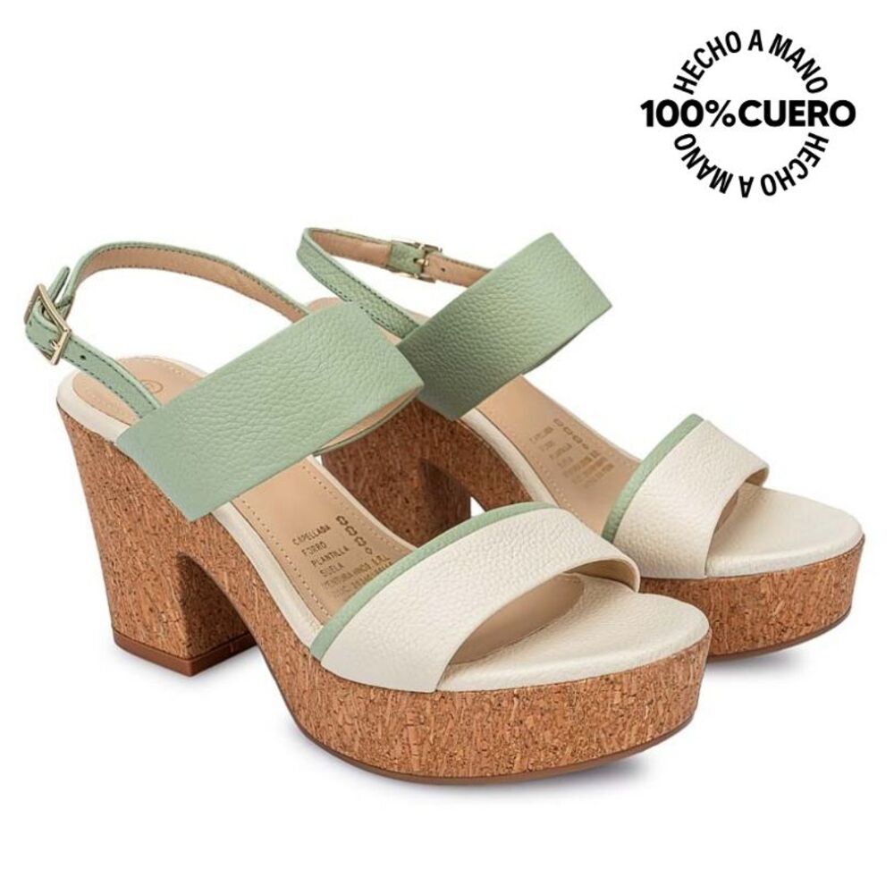 SANDALIAS MUJER VIALE CUERO VERDE STRAP CASUAL ALE-2506 MENTA/HUESO - 4