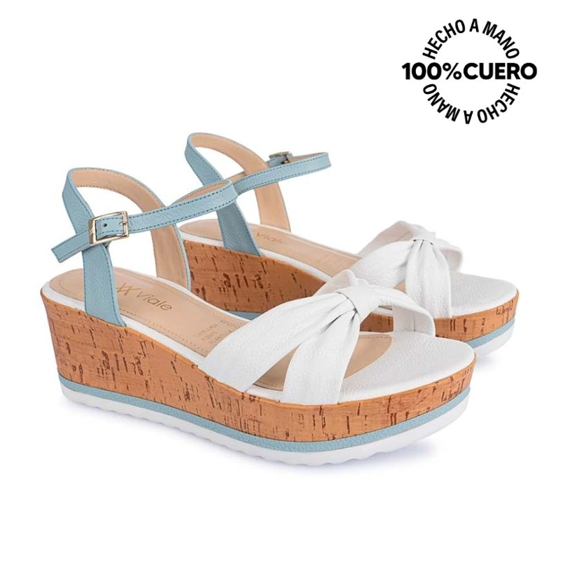 SANDALIAS CASUALES MUJER VIALE CUERO BLANCO CELESTE D'ORSAY ALE-2211 - 4