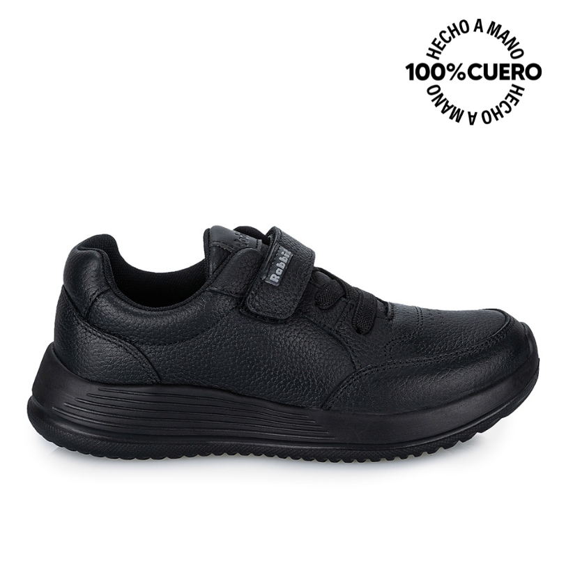 ZAPATILLAS ESCOLARES NIÑO RABBIT CUERO NEGRO CASUAL ALEX-055 - 1