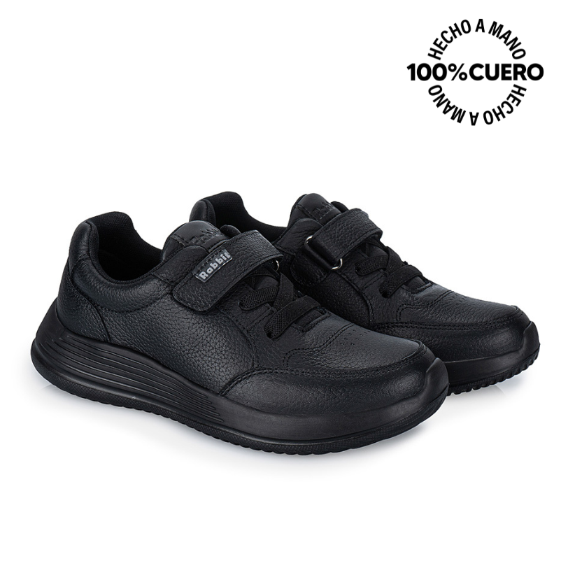 ZAPATILLAS ESCOLARES NIÑO RABBIT CUERO NEGRO CASUAL ALEX-055 - 4