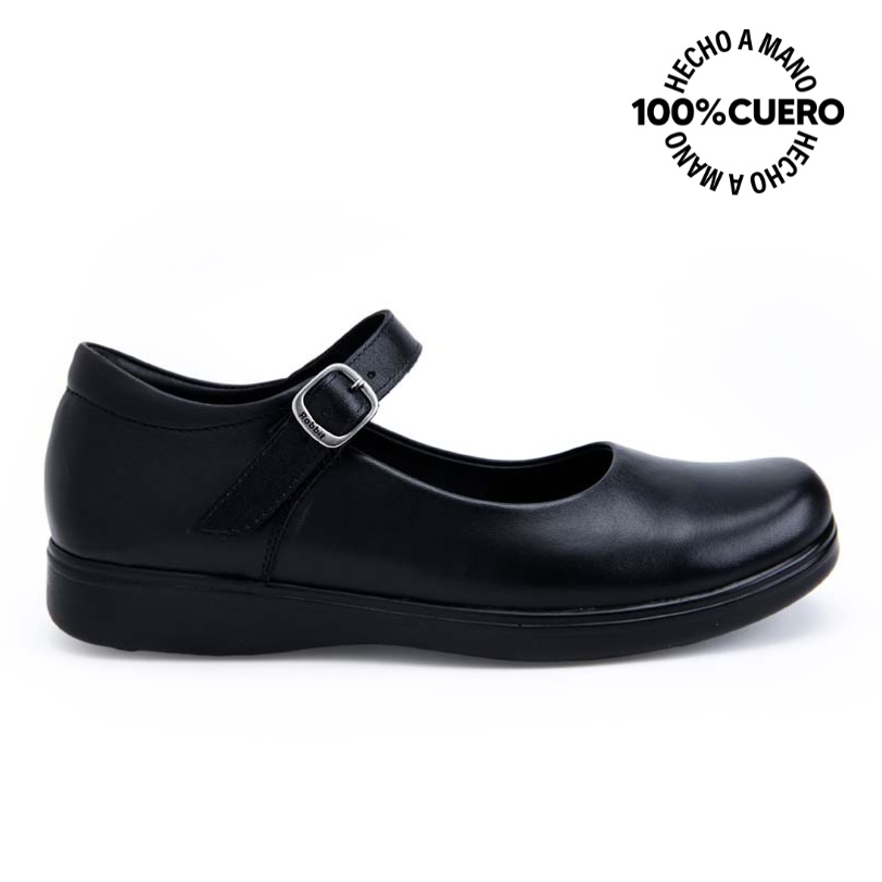 ZAPATOS ESCOLARES NIÑA RABBIT CUERO NEGRO BALLERINA CASUAL MANA-2504 - 1