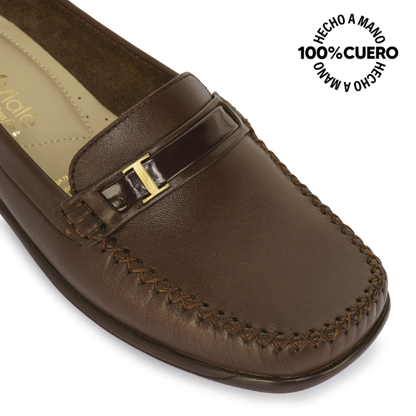 ZAPATO MOCASÍN CASUAL DOM-2502 MARRON VIALE CUERO - 3