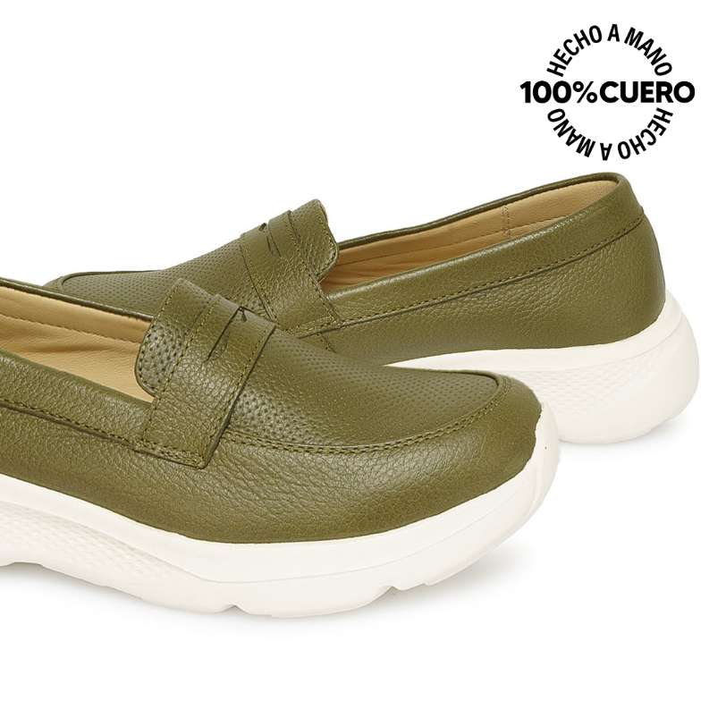 ZAPATO MOCASÍN CASUAL REC-2513 VERDE VIALE CUERO - 2
