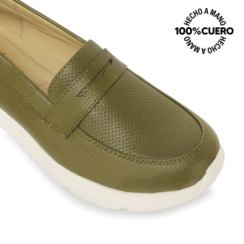 ZAPATO MOCASÍN CASUAL REC-2513 VERDE VIALE CUERO - 3