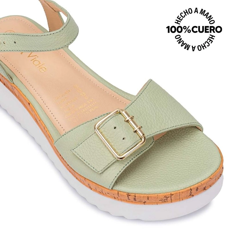 SANDALIA D'ORSAY CASUAL ALE-2415 VERDE/MENTA VIALE CUERO - 3
