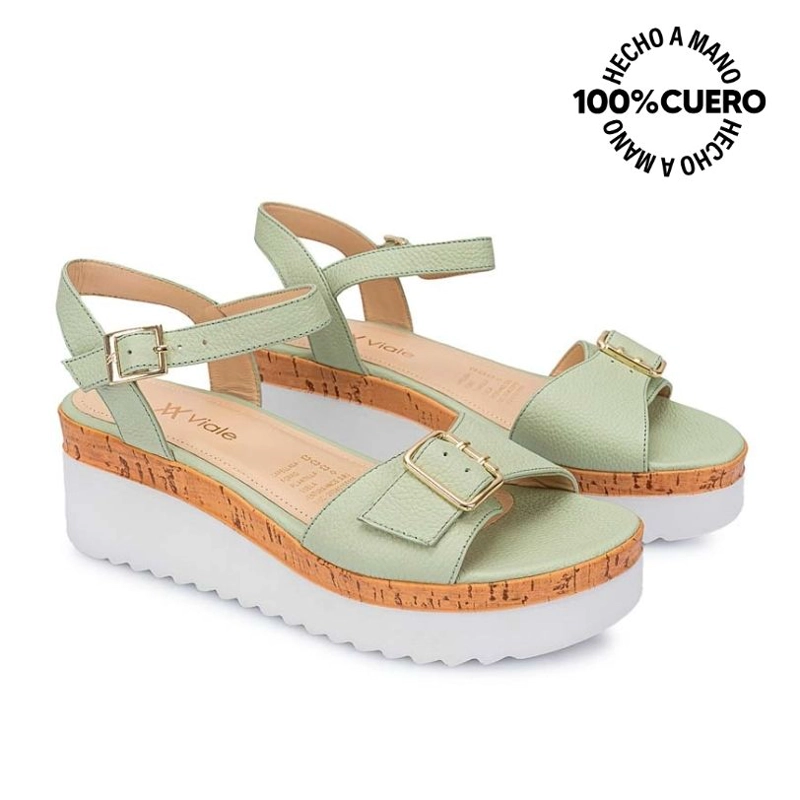 SANDALIA D'ORSAY CASUAL ALE-2415 VERDE/MENTA VIALE CUERO - 4